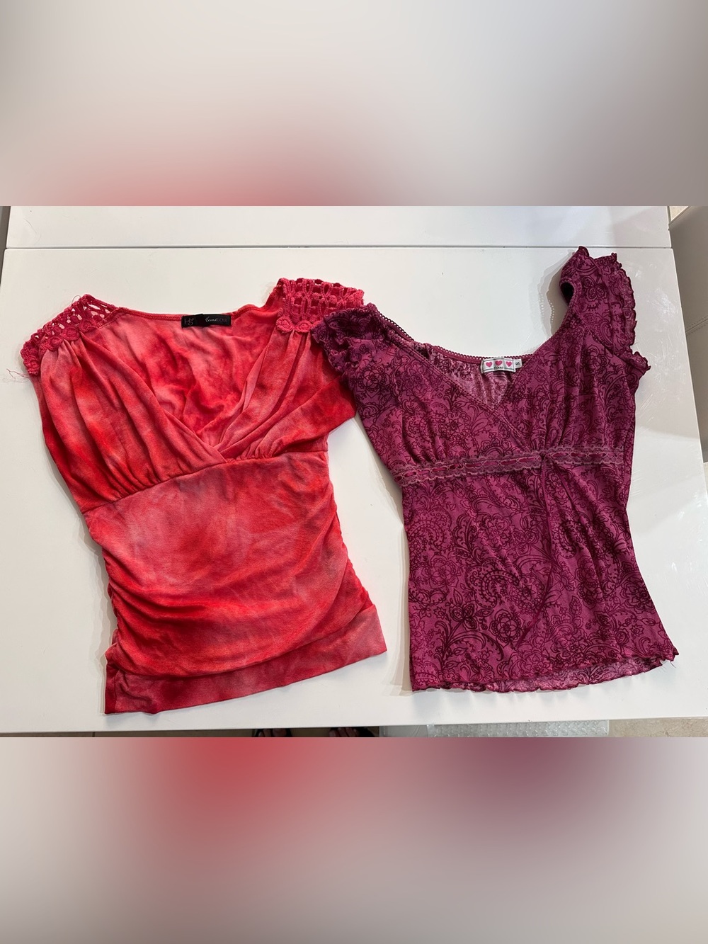 Lot of 2 Vintage Y2K Whimsigoth Tops Size S Heart Soul Trixxi Mesh Tie Dye